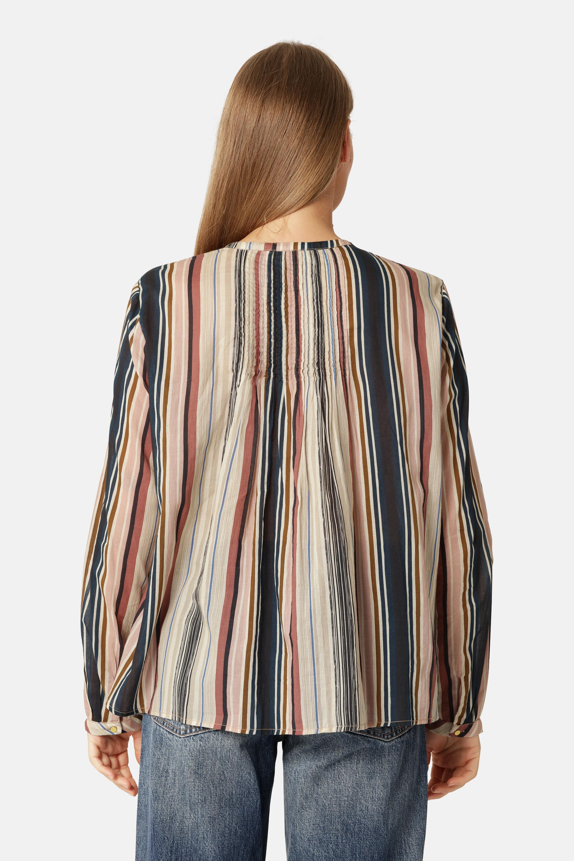 Langärmliges Hemd Pintuck - Beige Organic Stripe